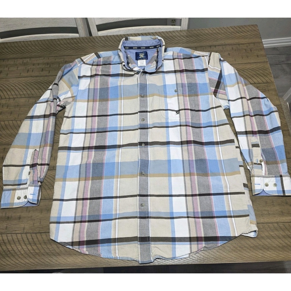 Wrangler 20X Button Up Shirt Mens XL Blue Plaid Western Long Sleeves